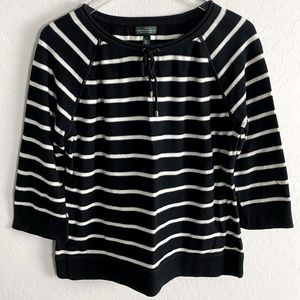 Lauren Ralph Lauren Cotton Jersey Striped Sweater Black & White Stripe
